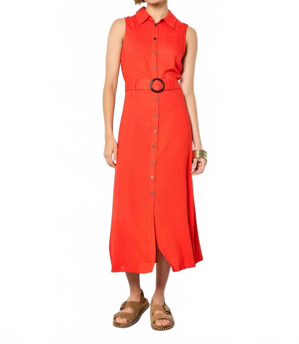 NEW APRICOT sleeveless belted shirt midi dress in red